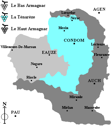 Карта районов производства арманьяка