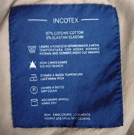 Внутренняя этикетка на брюках Incotex